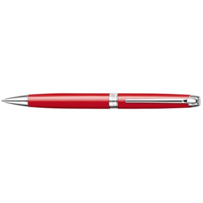 Caran d'Ache Leman Ballpoint, Scarlet Lacquered, Silver Plated/Rhodium Coated