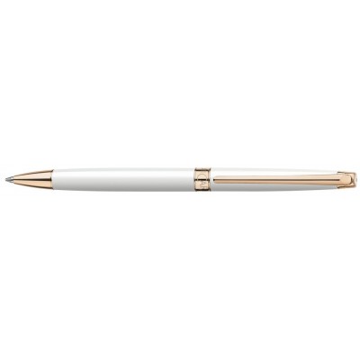 Caran d'Ache Leman Slim Ballpoint, White Lacquered, Rose Gold Plated