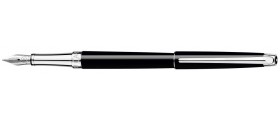 Caran d'Ache Leman Slim Fountain Pen, Ebony Black Lacquered, Silver Plated/Rhodium Coated