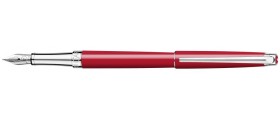 Caran d'Ache Leman Slim Fountain Pen, Scarlet Red Lacquered, Silver Plated/Rhodium Coated