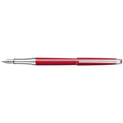 Caran d'Ache Leman Slim Fountain Pen, Scarlet Red Lacquered, Silver Plated/Rhodium Coated