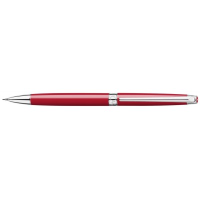 Caran d'Ache Leman Slim Pencil, Scarlet Red Lacquered, Silver Plated/Rhodium Coated