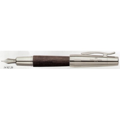 Faber-Castell Design E-Motion Fountain Pen, Chrome and Pearwood, Black