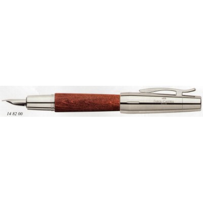 Faber-Castell Design E-Motion Fountain Pen, Chrome and Pearwood, Brown