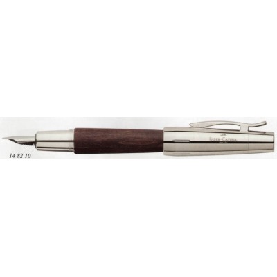 Faber-Castell Design E-Motion Fountain Pen, Chrome and Pearwood, Dark Brown