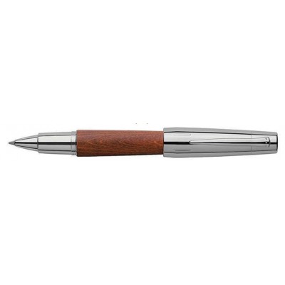 Faber-Castell Design E-Motion Rollerball, Chrome and Pearwood, Brown