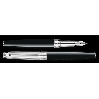 Caran d'Ache Leman Fountain Pen, Bicolour Black Silver Plated/Rhodium Coated/Godron Guillichage