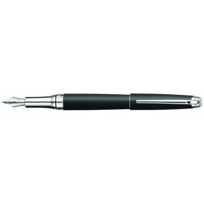 Caran d'Ache Leman Fountain Pen, Matte Black Lacquered, Rhodium Plated