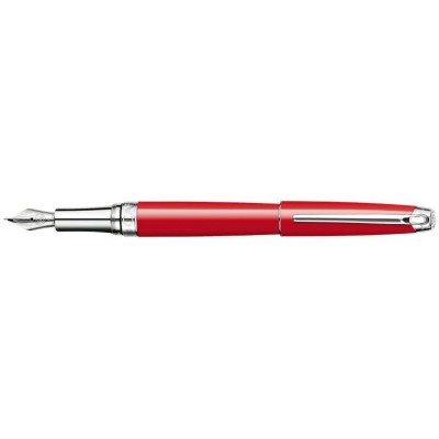 Caran d'Ache Leman Fountain Pen, Scarlet Lacquered, Silver Plated/Rhodium Coated