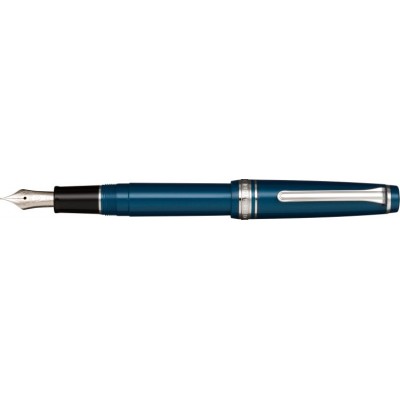 Sailor Professional Gear Slim (Sapporo) Fountain Pen, Metallic Blue with Silver Accents