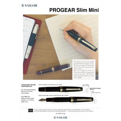 Sailor Professional Gear Slim (Sapporo) Mini Fountain Pen, Black