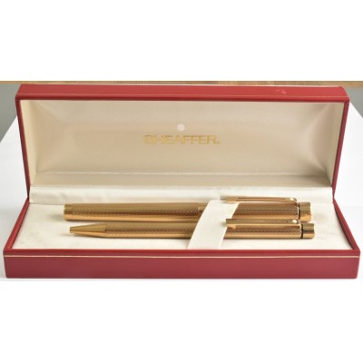 SH1887 Targa by Sheaffer No. 1009 Fine Barleycord Fountain Pen and Ballpoint Set, boxed.  (Soft Medium)