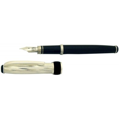 Via Roma Sterling Silver Fountain Pen, Black Lacquer