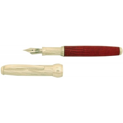 Via Roma Sterling Silver Fountain Pen, Red Lizard